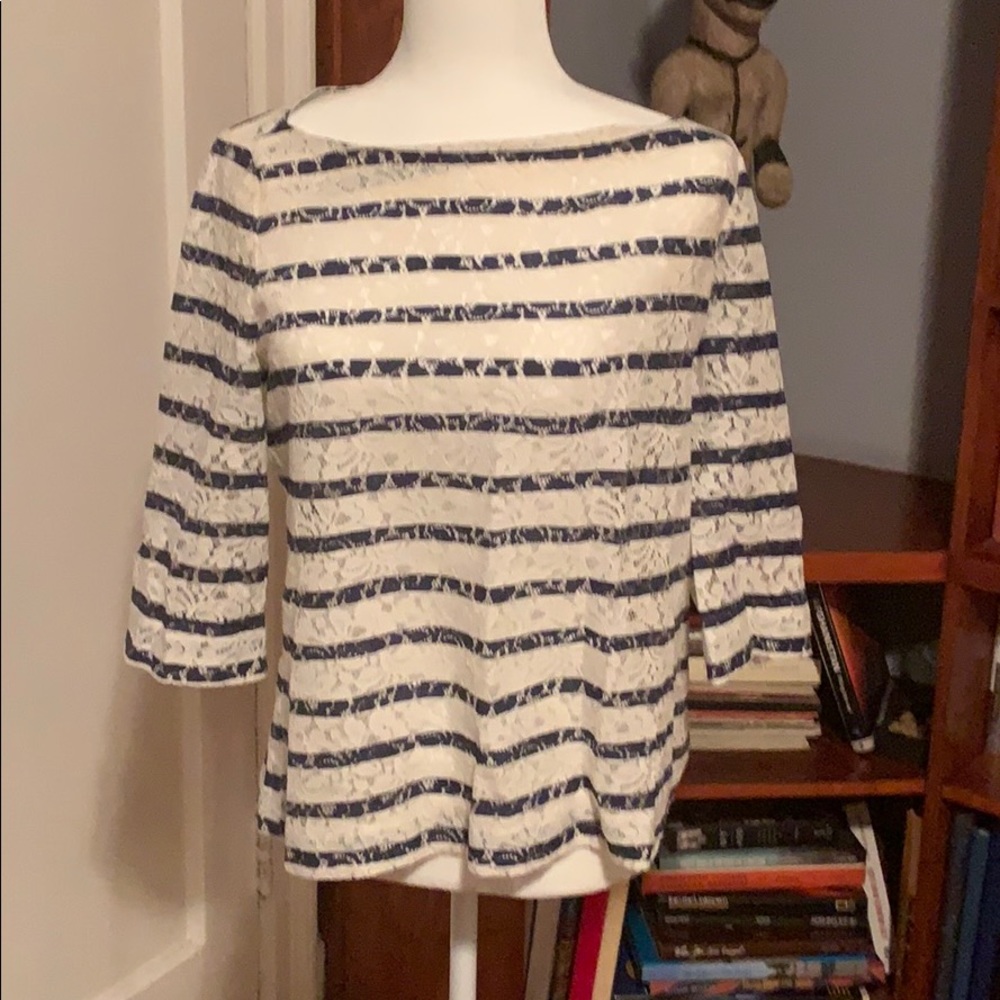 Lacy blue striped summer/spring blouse